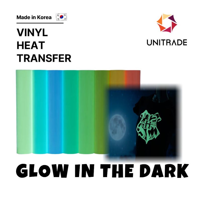 UNITRADE® Glow in the Dark White/Green Heat Transfer Vinyl Roll / Compatible with Cricut, Silhouette, Professional Cutters / CPSIA Certified / Made in Korea - Image 1